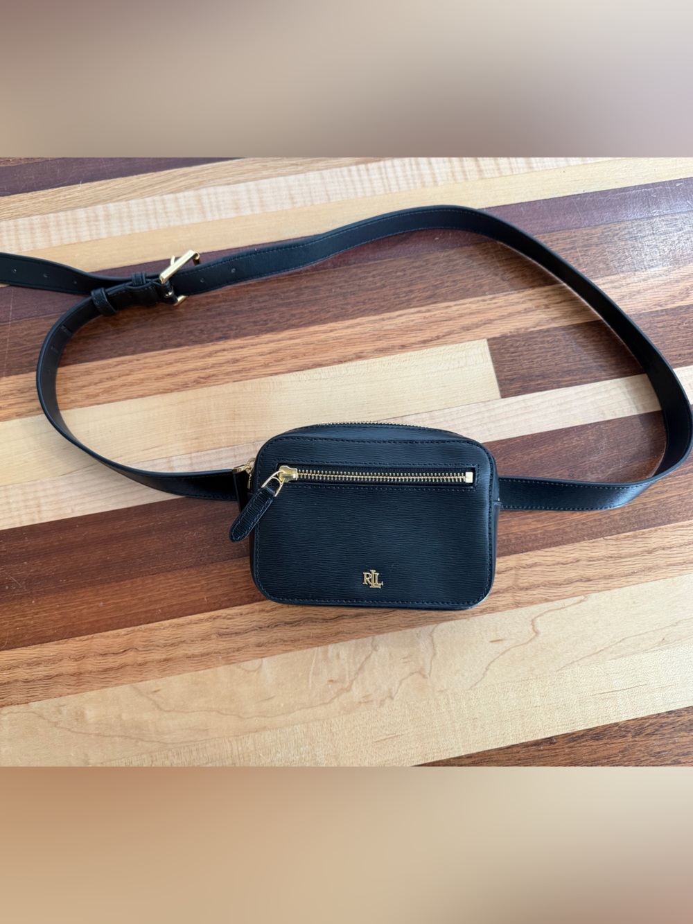 Ralph Lauren Black Leather Belt Bag with Gold-Tone Hardware